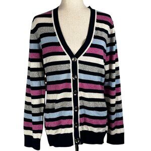 Quiet Luxury! Like new Bobby Jones 100% Cashmere Striped V-Neck Cardigan Size XL